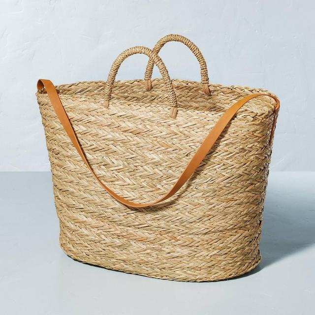 Woven Picnic Tote with Faux Leather Strap - Hearth & Hand™ with Magnolia