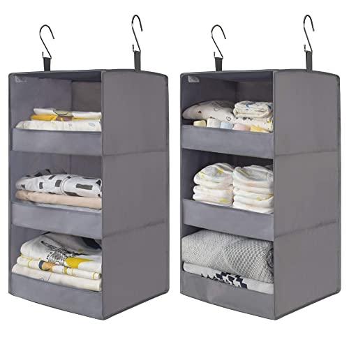 GRANNY SAYS Two 3-Shelf Hanging Closet Organizers, Collapsible Closet Hanging Shelves, Nursery Hanging Organizers, Fog Gray, 23.6" H X 12.2" W X 12.2" D