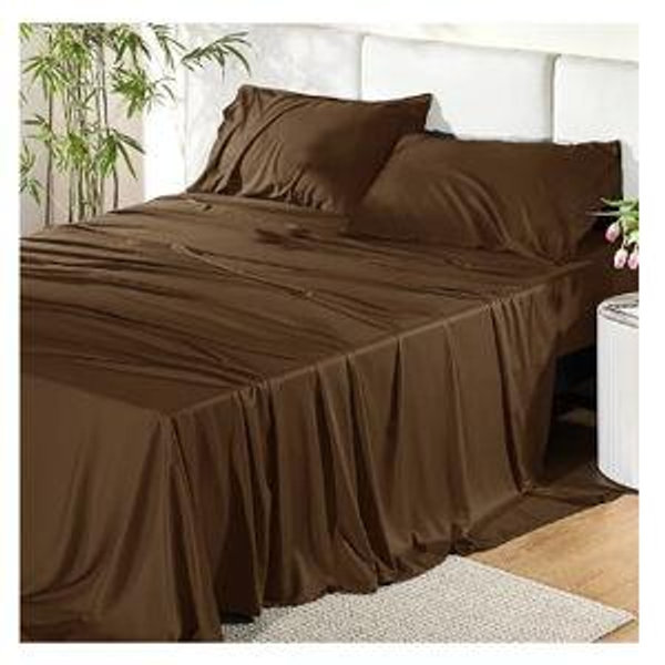 Bedsure King Size Sheets Set, Cooling Sheets for Hot Sleepers, Rayon Derived from Bamboo, PureWoven, Breathable & Soft, Deep Pocket Up to 16 Inches, Hotel Luxury Silky Bedding, Brown