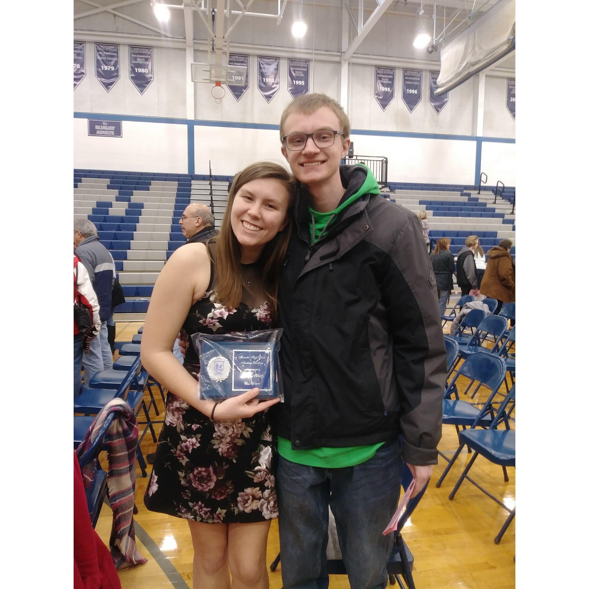 Alana's high school award