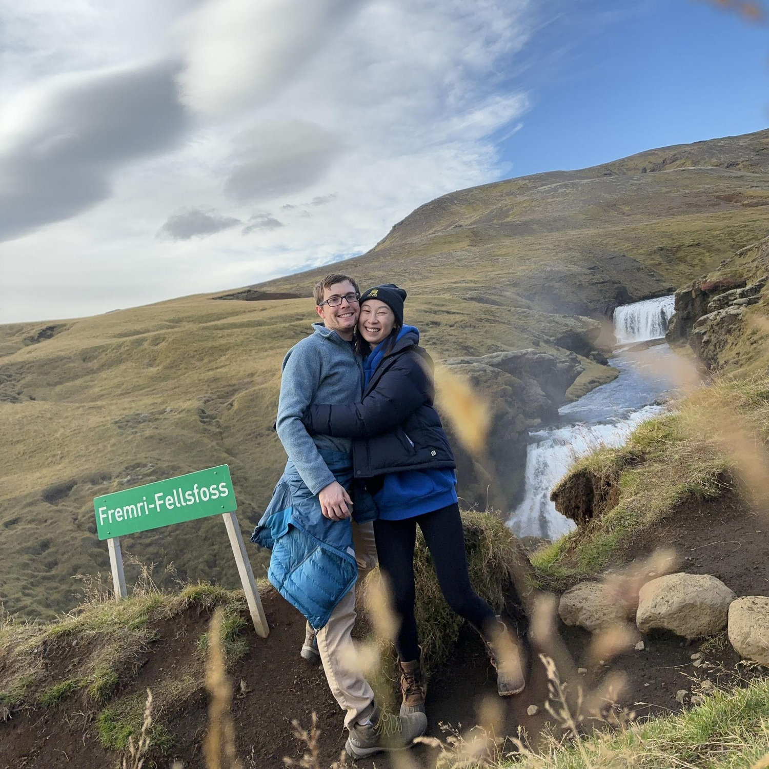 Us on a hike in Iceland, shortly before Isabelle gave up and sat down on the trail.