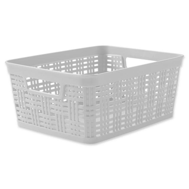 Small Plastic Wicker Storage Basket in White