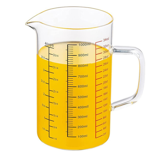 Ackers BORO3.3 Glass Measuring Cup-[Insulated handle | V-Shaped Spout]-Made of High Borosilicate Glass Measuring Cup for Kitchen or Restaurant, Easy to Read, 1000 ML (34 Oz, 4 Cup)