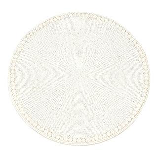 Glass Beaded Placemat, Set of 4, 15"x15", Vanilla, Round