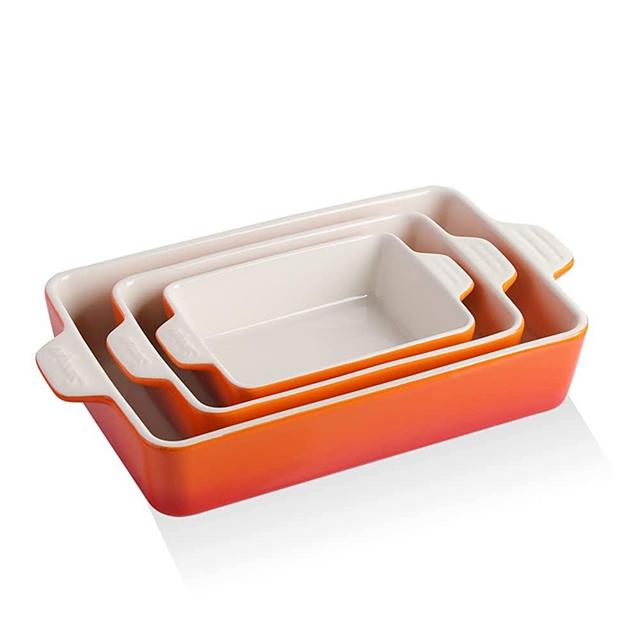 SWEEJAR Ceramic Bakeware Set, Rectangular Baking Dish Lasagna Pans for Cooking, Kitchen, Cake Dinner, Banquet and Daily Use, 11.8 x 7.8 x 2.75 Inches of Casserole Dishes (Gradient Orange)