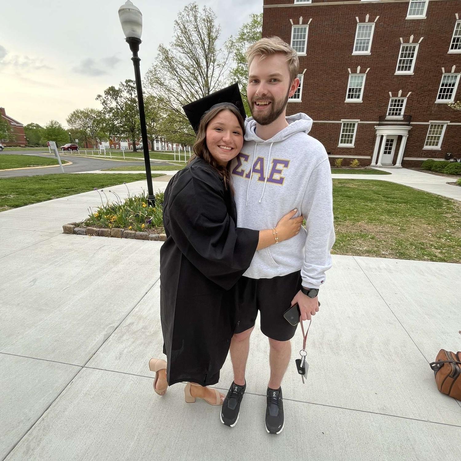 Caed typically ends up tagging along for all Sara’s events! He was a trooper at graduation photos!