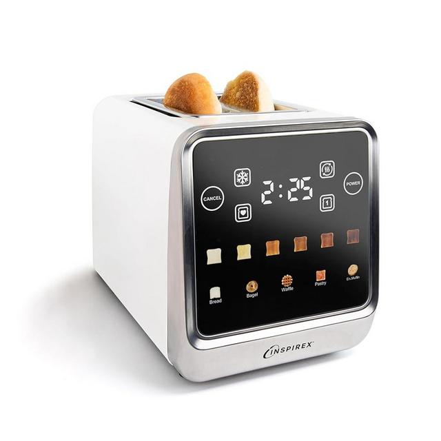Inspirex Touch Screen Toaster - 2 Extra Wide Slots - 5 Bread Types and 6 Browning Levels - Defrost, Reheat, Favorite, & Single Slot Modes - For Toast, Bagels, & Waffles – White