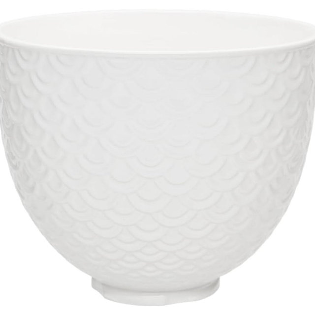 KitchenAid 5 Quart Ceramic Bowl for all 4.5-5 Quart Tilt-Head Stand Mixers KSM2CB5TWM, White Mermaid lace