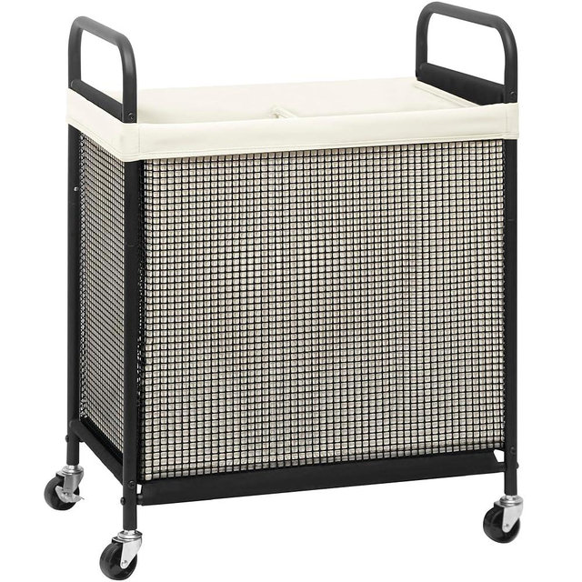 STORAGE MANIAC Rolling Laundry Hamper with Wheels 2-Section Laundry Sorter Rolling Laundrys Basket on Wheels with Removable Bag Clothes Hamper Laundrys Organizer Cart Bathroom Bedroom 100L Beige