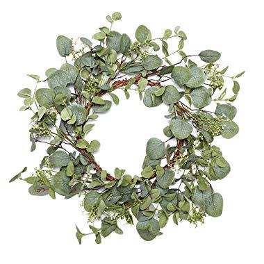 VGIA Green Leaf Eucalyptus Wreath for Festival Celebration Front Door/Wall/Fireplace Laurel/Eucalyptus Hanger Home Relaxed Decor