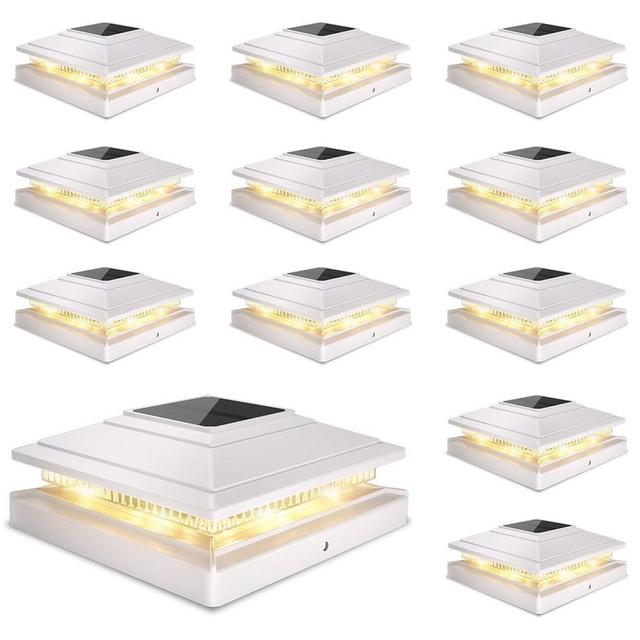 Solar Post Cap Lights Outdoor 12pack, Waterproof Fence Post Solar Lights for 4x4 5x5 6x6 Wood/Vinyl Posts, White Deck Post Lights with 2 Color Modes Decorate Garden Patio Porch Backyard