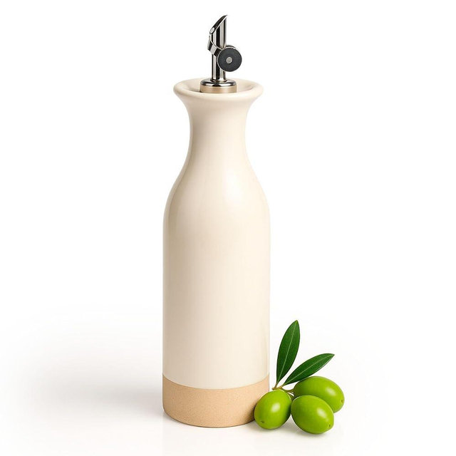 TOMO Ceramic Olive Oil Dispenser Bottle 22oz, Wide Mouth Easy Fill Design, Spill-Free Spout, Large Capacity
