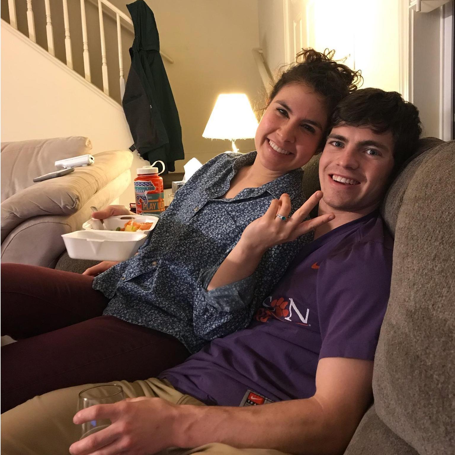 "Zootopia" (Caitlyn's house senior year). Hanging out with friends after putting that shiny object on her finger.