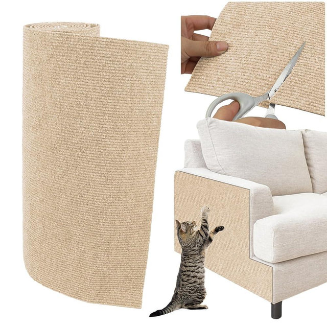 Trimmable Cat Scratcher Mat 2PCS, 78.7"x15.8" Self-Adhesive Scratching Carpet Pad Replacement for Cat Tree Shelves, Steps and Posts, DIY Scratch Couch Furniture Protector