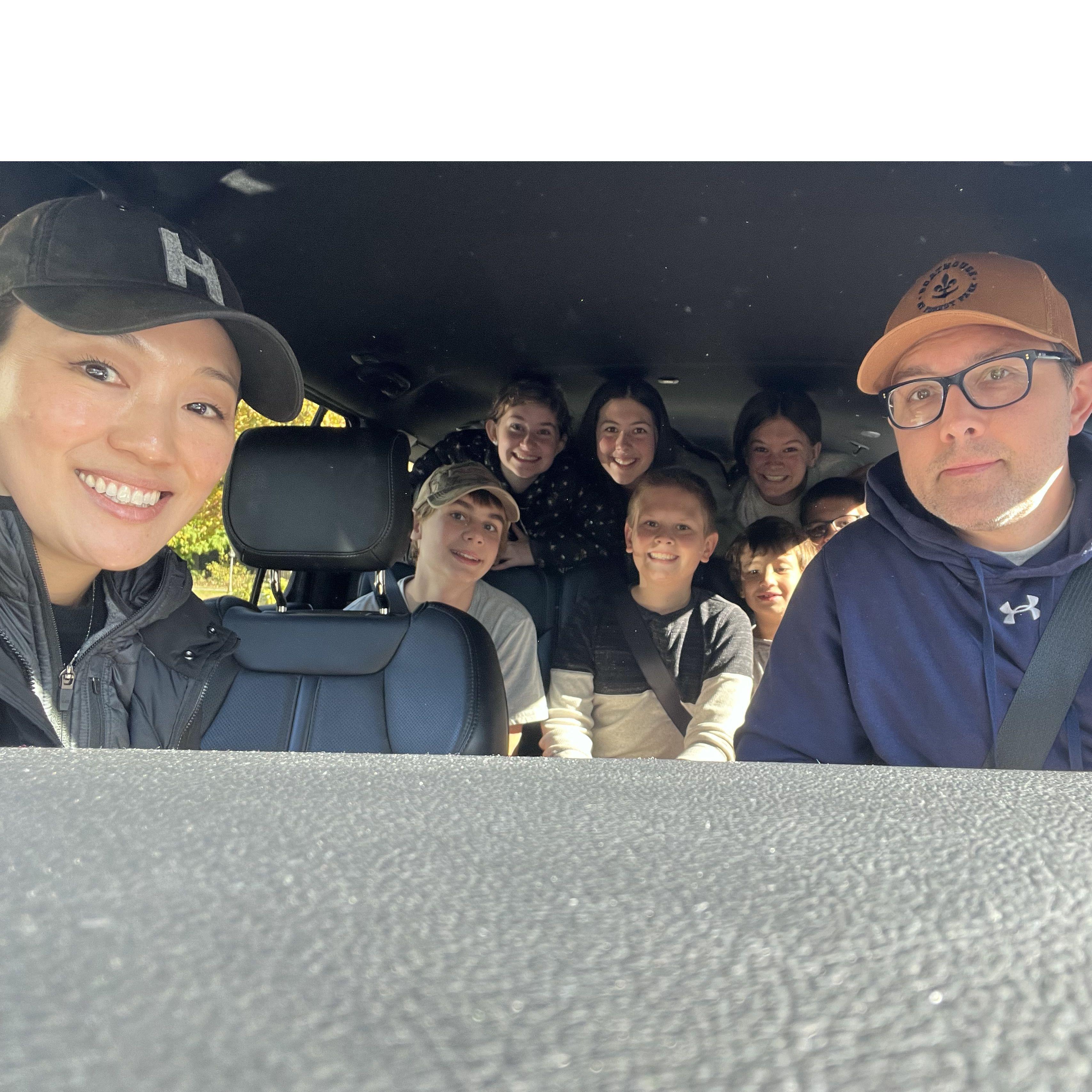 His nephews and nieces were all 
 on board- or, in-van!