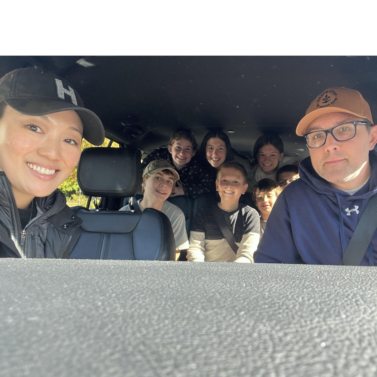 His nephews and nieces were all 
 on board- or, in-van!