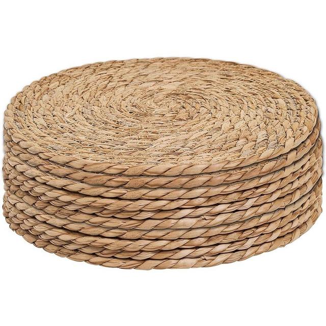 Defined Deco Woven Placemats Set of 10,13.5" Round Rattan Placemats,Natural Hand-Woven Water Hyacinth Placemat,Farmhouse Weave Place Mats,Rustic Braided Wicker Table Mats for Dining Table Home Wedding