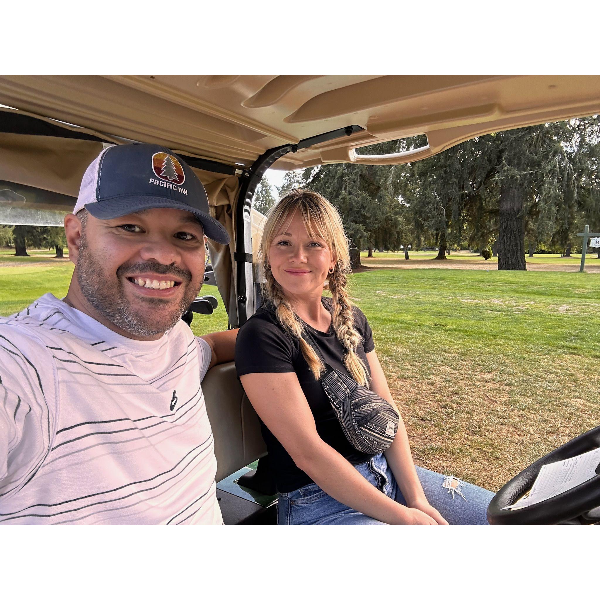 Golfer Vic and Caddie Lou