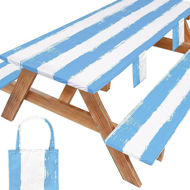 Wrakus Picnic Table Cover with Bench Covers Camping Essentials Waterproof Windproof Patio Outdoor Tablecloth with Storage Bag, Fitted Rectangle Tables and Seats Tablecover for Rv Owner Camper 96in