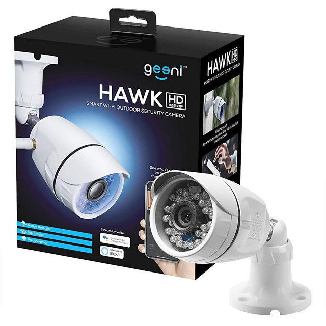 Geeni Hawk 1080p HD Outdoor Smart Wi-Fi Security Camera with Night Vision, Motion Alerts and IP66 Weatherproof, Compatible with Alexa,The Google Assistant, White
