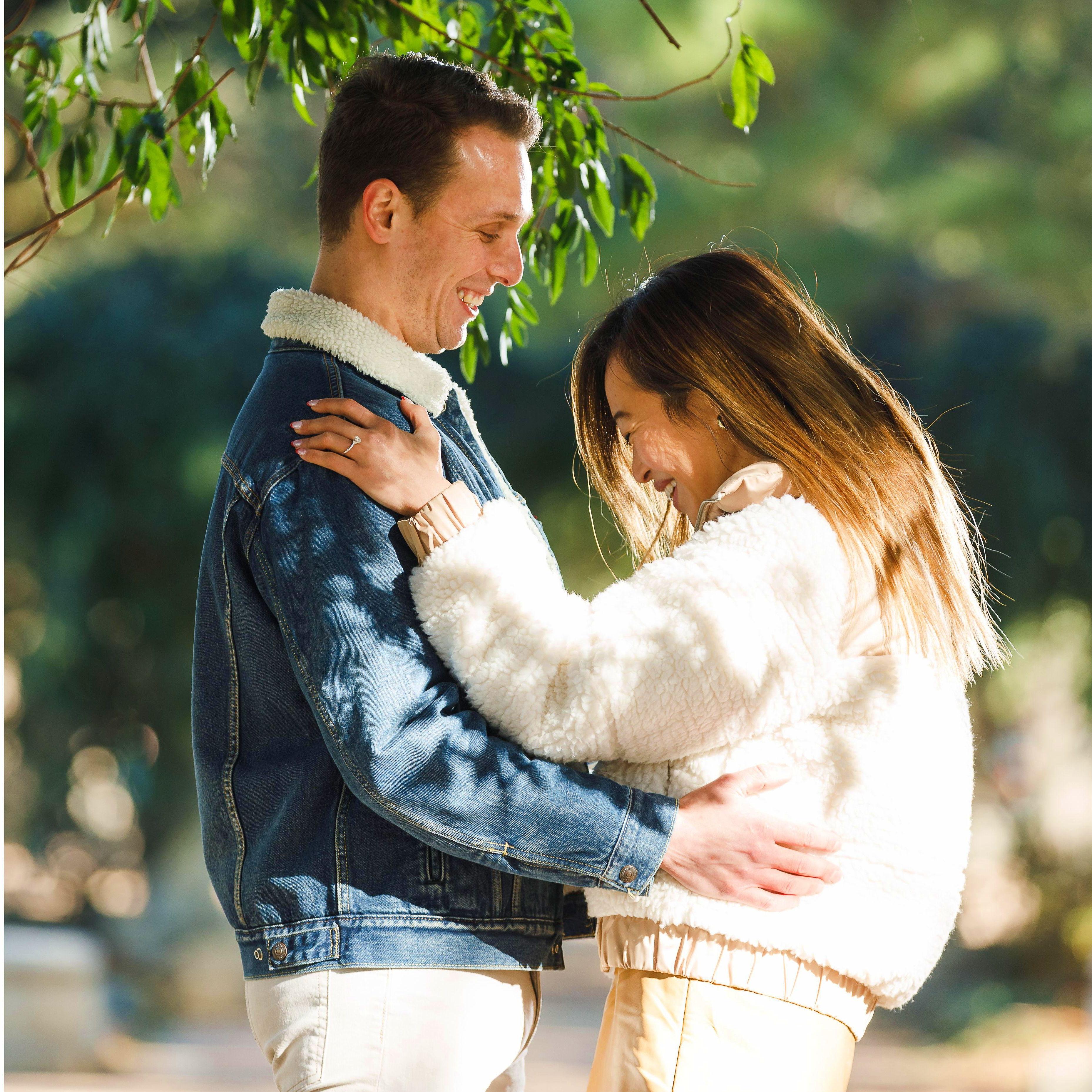 Jessi was overjoyed when Sam proposed! (Hermann Park in Houston, TX)