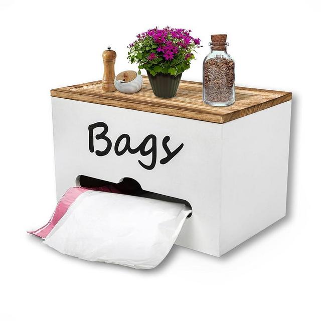 Extra Large Trash Bag Dispenser Roll Holder, Garbage Bag Holder Wall Mounted | Bamboo Trash Bag Holder With Rustic Lid Under Sink | 11*7*7 inch Trash Bag Organizer For Large & Small Plastic Bags