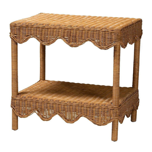Bali & pari Oteria Bohemian Light Honey Scalloped Rattan Side Table