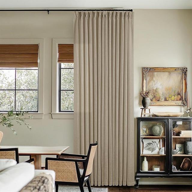 TWODRAPES Dark Flax Linen Curtains 120 Inches Long for Living Room Bedroom Pinch Pleated Back Tab Privacy Curtains 120 Inch Length 2 Panels Light Filtering Greige Tan Brown Farmhouse Drapes 10 FT