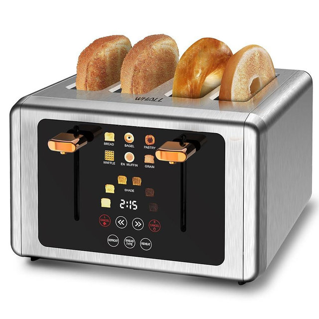 whall 4 Slice Touch Screen Toaster, Stainless Steel Toasters Digital Timer, Dual Control Panel Toasters，6 Shade Settings＆6 Bread Types, Smart Wide Slots, Bagel, Cancel, Defrost, Stainless Steel