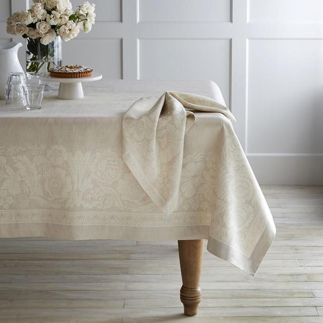 Vintage Floral Jacquard Tablecloth, 70" X 144" Natural
