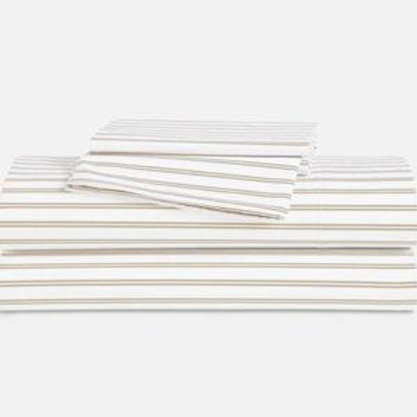 Queen Luxe Sateen Core Sheet Set in Tandem Stripe in Pebble