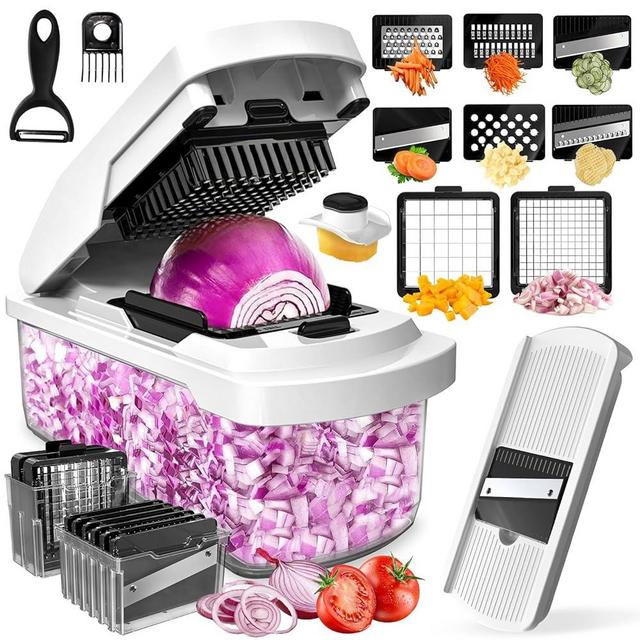 Vegetable Chopper: 13 in 1 Food Chopper - Onion Chopper Vegetable Slicer Cutter Dicer, Veggie Chopper with Container, 8 Blades, Kitchen Gadgets for Carrot Salad Garlic Potato Chopper