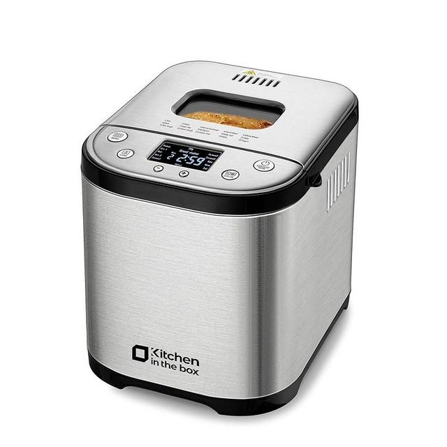 Kitchen in the box Bread Maker Machine with Gluten-Free Setting, 2LB 1.5LB 1LB Automatic Breadmaker with Homemade Cycle, 15-in-1 Stainless Steel Bread Maker with Recipes-Silver