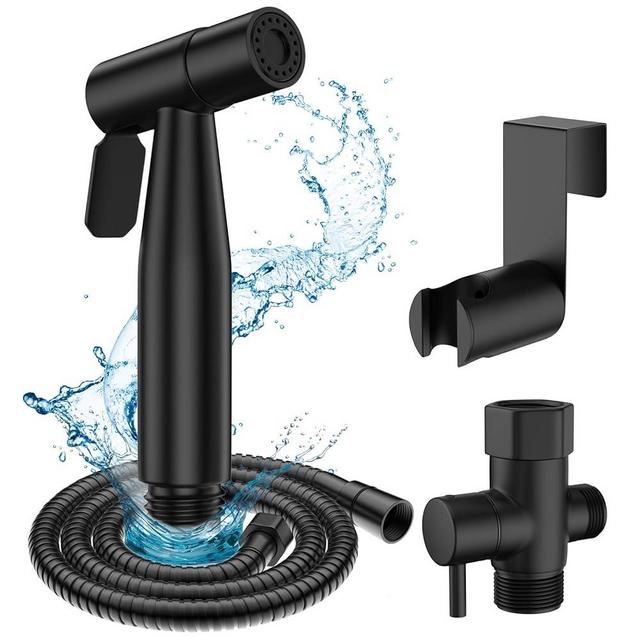 Bidet Sprayer for Toilet, Stainless Steel Handheld Sprayer Attachment with hose for Feminine Wash, Baby Diaper Cloth Washer and Shower Sprayer for Pet, Wall or Toilet Mount, Black
