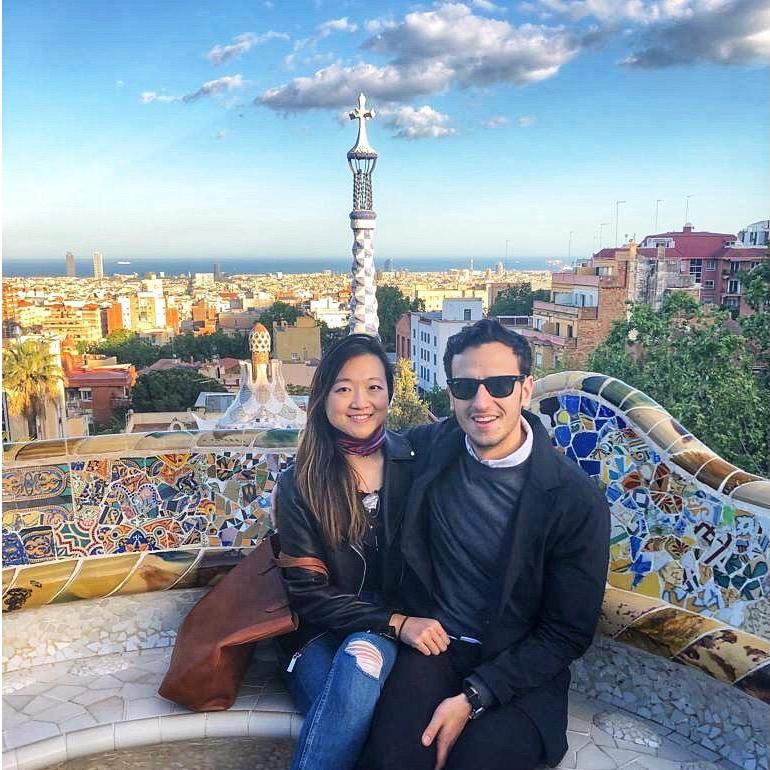Enjoying the views after a tapas feast in Barcelona