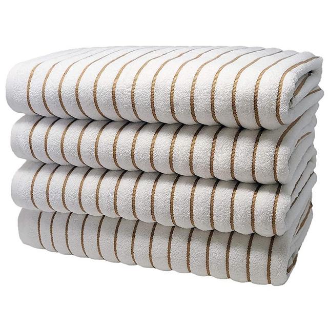 Brazilian Beach/Pool Towel - Ultimate Luxury XL 36x70 100% Cotton Absorbent Wave (4 Towels, Tan/Beige)