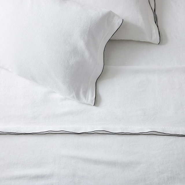 Euro Linen Merrow Edge Sheet Set, King, White/Black