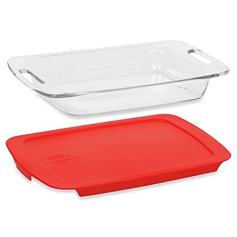 Pyrex Easy Grab 3-Quart Oblong Glass Baking Dish with Red Plastic Lid - Made in USA