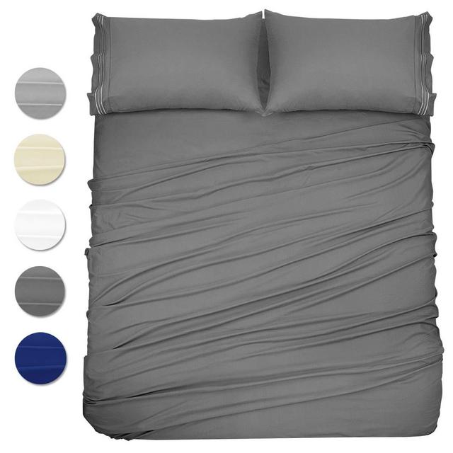 Wonwo Bed Sheets Sets Queen Size, Hotel Luxury Sheets Set, 4 Piece Microfiber 1800 Bedding Sets - Hypoallergenic 16 Deep Pocket, 4 PC 1 Flat Sheet 1 Fitted Sheet 2 Pillowcases, Dark Grey