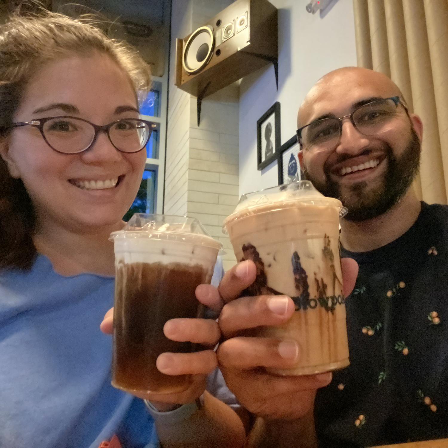 Celebrating our 1-year anniversary at Slowpokes, where we had our first coffee date