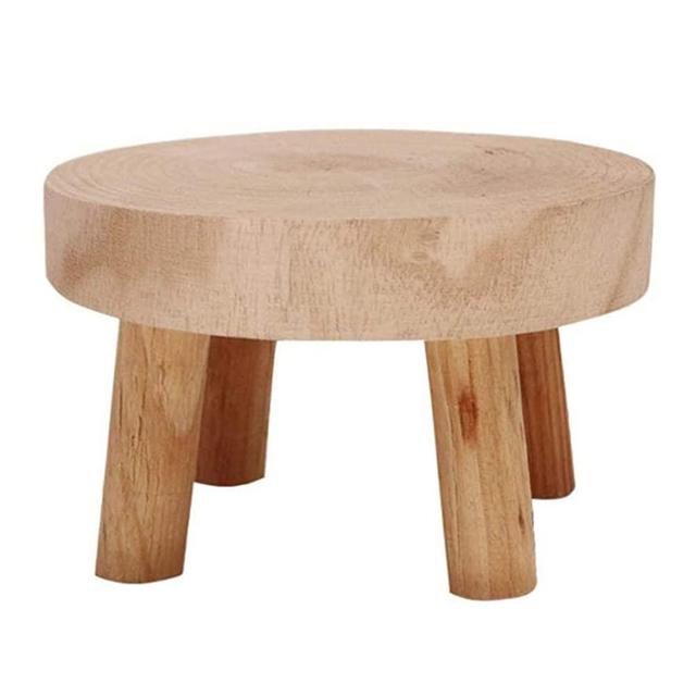 Mini Wooden Stool Plant Stand, 6.7"Dia Round Wood Stool Display Stand,Small Desktop Flower Pot Display Shelf Bonsai Rack,Decorative Plant Stool for Plants Indoor(Wood color,M)