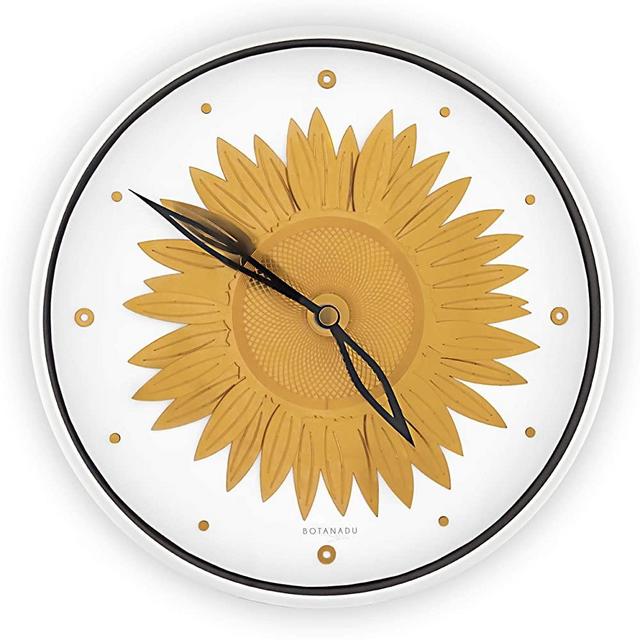 BOTANADU Sunflower Clock Wall Clock - Sunflower Decor and Wall Decor for Home Office Kitchen Living Room Bedroom Round Clock in White and Gold Flower
