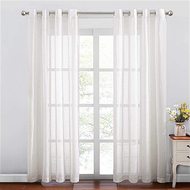 NICETOWN Linen Curtains Cream Sheer Flax Textured, Grommet Semi Linen Sheer Window Treatments Privacy with Light Filtering Vertical Drapes for Bedroom / Living Room, W52 x L84, 2 Panels