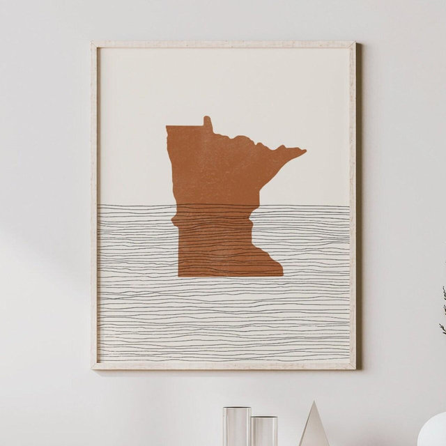 Boho Decor - Minnesota Mid Century Wall Art, Minimalist Art and Abstract Print, Minnesota State Map Print