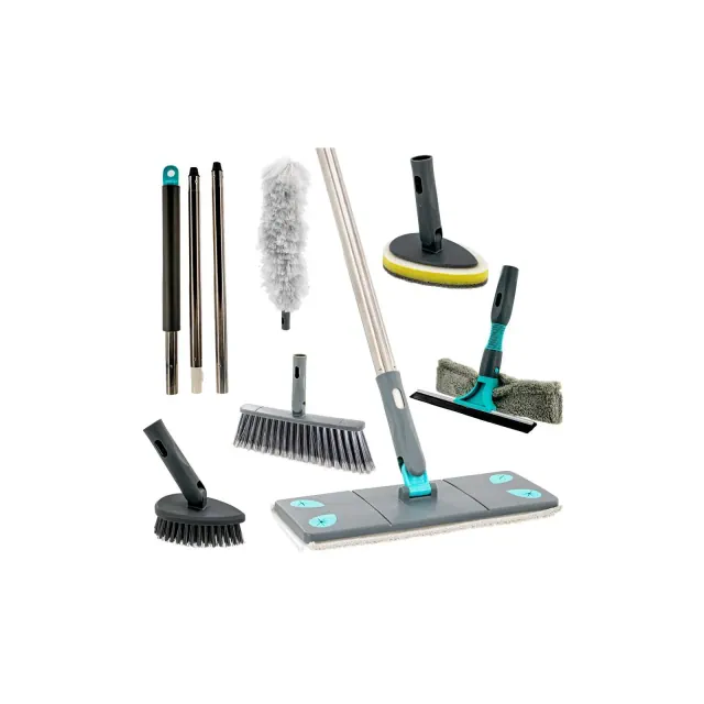 5 Star Super Deals Microfiber Mop & Broom 7 in 1 Cleaning Tool Mop Broom Bendable Duster 2 in 1 Squeegee & Dryer Tile Scrubber & Scrub Brush Sponge