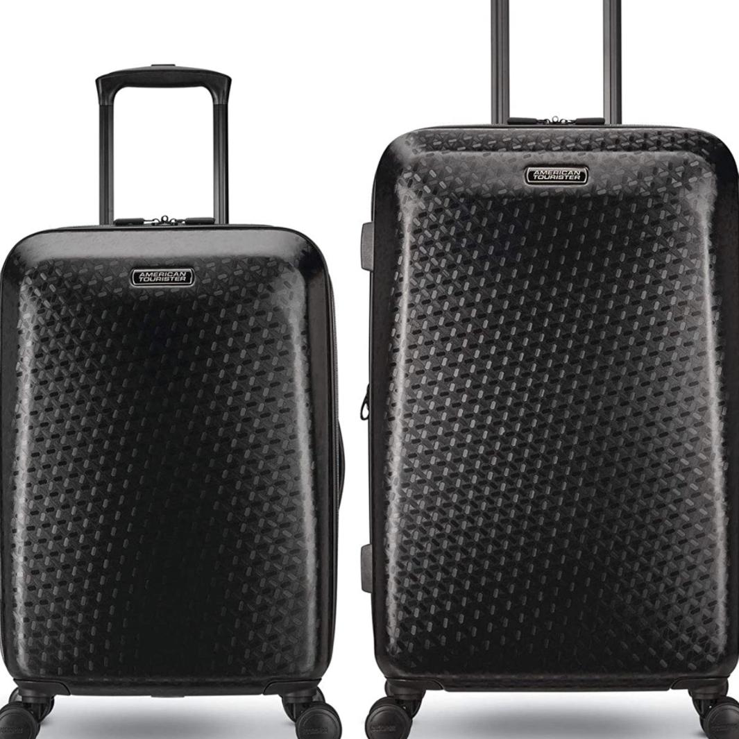 American Tourister Moonlight Plus 2 Piece 20 Inch Carry On and 24 Inch Hardside Expandable Travel Luggage Set with Spinner Wheels, Textured Black