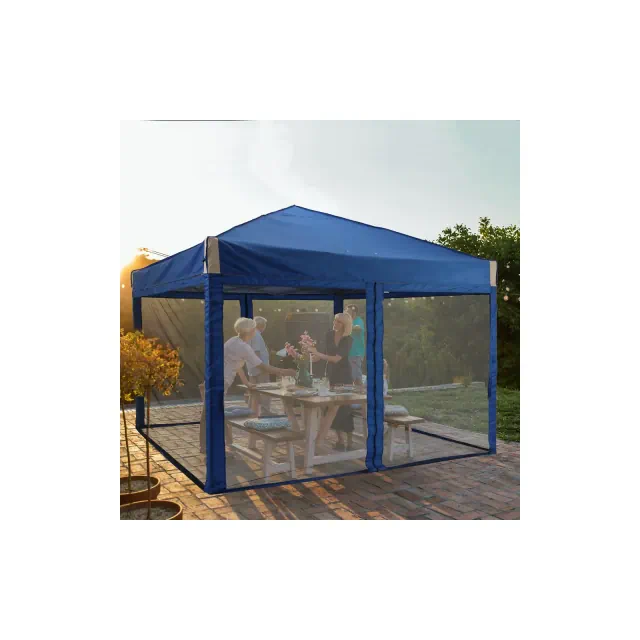 Aoodor 10' x 10' Pop Up Canopy Tent, Beach Tent with Removable Mesh Sidewalls, Portable Instant Shade Canopy with Roller Bag-Blue
