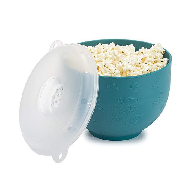 Goodful Silicone Microwave Popper, Collapsible and Dishwasher Safe Popcorn Maker, Bowl Made Without BPA, Multi-Purpose Lid, 3 Quart, Teal