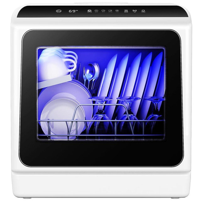 EUHOMY 6 Programs Countertop Dishwasher, 5L Built-in Water Tank& Inlet Hose, Portable Mini Dishwashers for Small Apartments, Dorms and RVs,High-Temp& Air-Dry Function, No Hookup Needed, Black