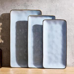 Famiware Serving Platter, Rectangular 15.67/14.1/12.6inch Serving Dishes for Entertaining, Reactive Glaze, Stoneware Serving Trays for Party, Food, Turkey, Snack, Cheese, Ocean Series, Blue